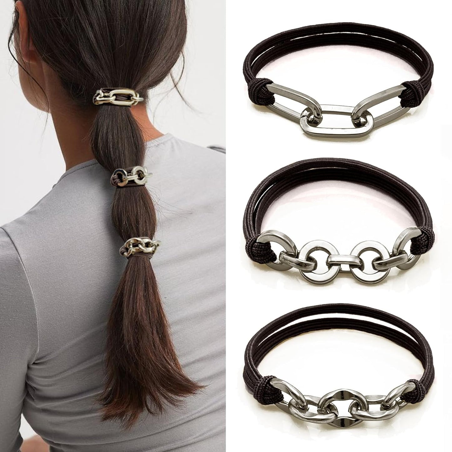Blonde Boho Hair Ties Bracelet - Trendy Elastic Ponytail Holders with Gold Bead | Ideal for Thick, Thin, Curly Hair (Beige)