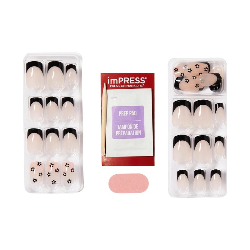 Impress No Glue Mani Press-On Nails - 30 Pcs Easy Apply Set | So Lucky Design with Essential Tools Included