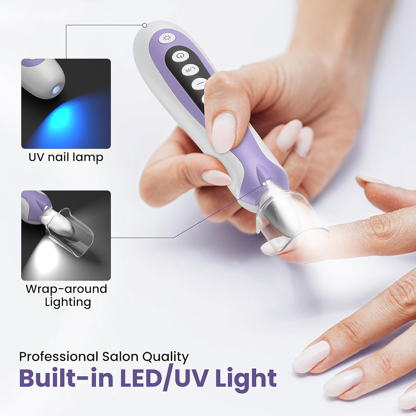 Electric Nail Drill - 10-Speed Cordless Nail File Kit for Thick Toenails | Rechargeable Manicure Pedicure Set with LED Display, Purple