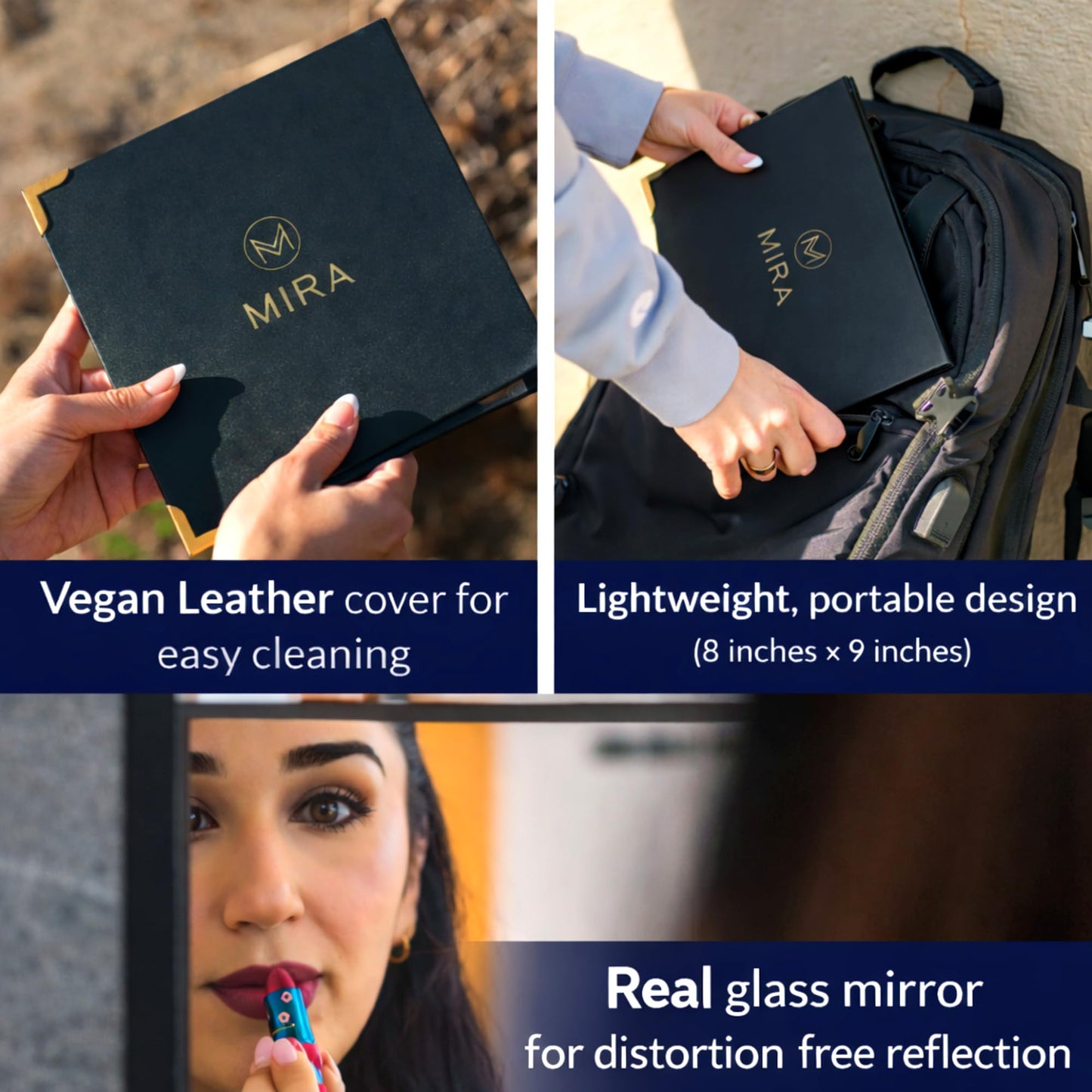 Real Glass, Folding 32" Full-Length Travel Mirror, Portable, Folds 9"x8"
