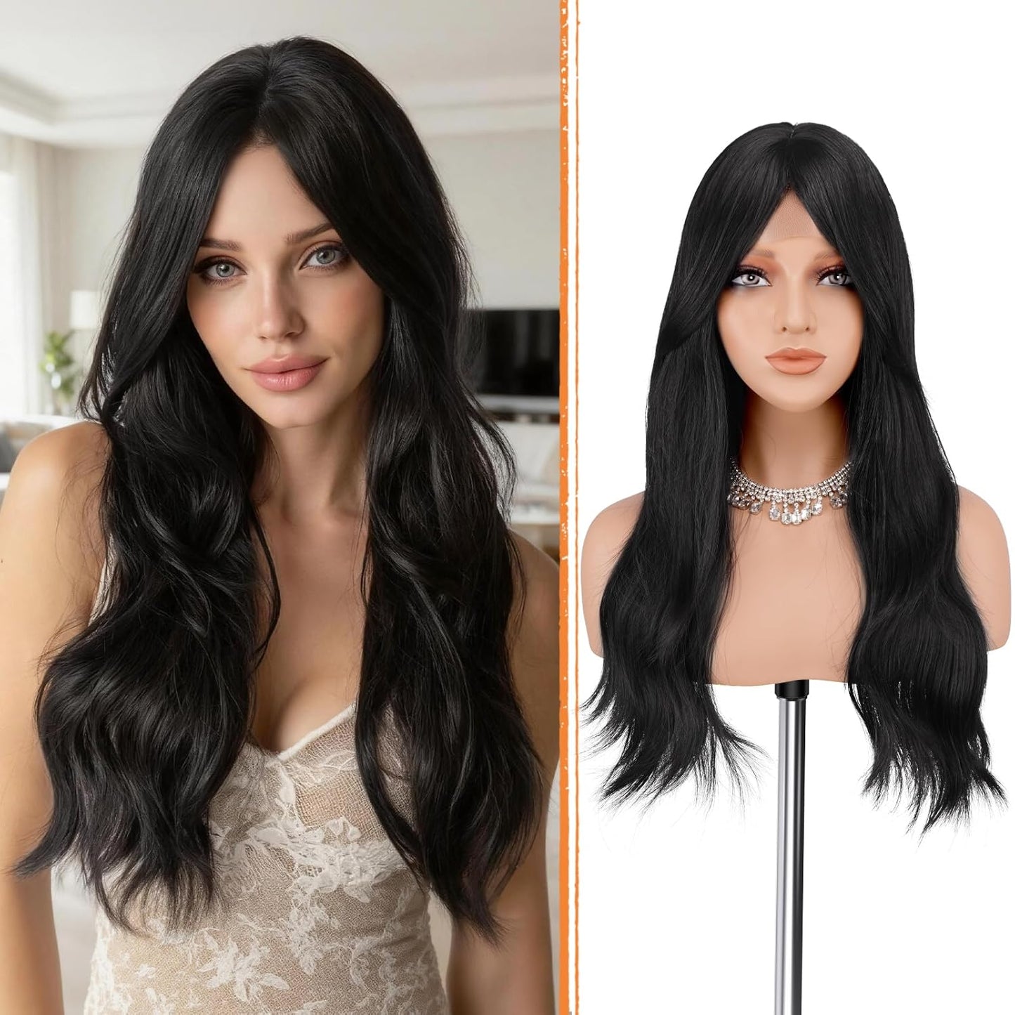 Blonde Wig with Curtain Bangs - Lace Front Synthetic Hair, 24 Inch Dirty Blonde | Natural Looking, Long Layered Style