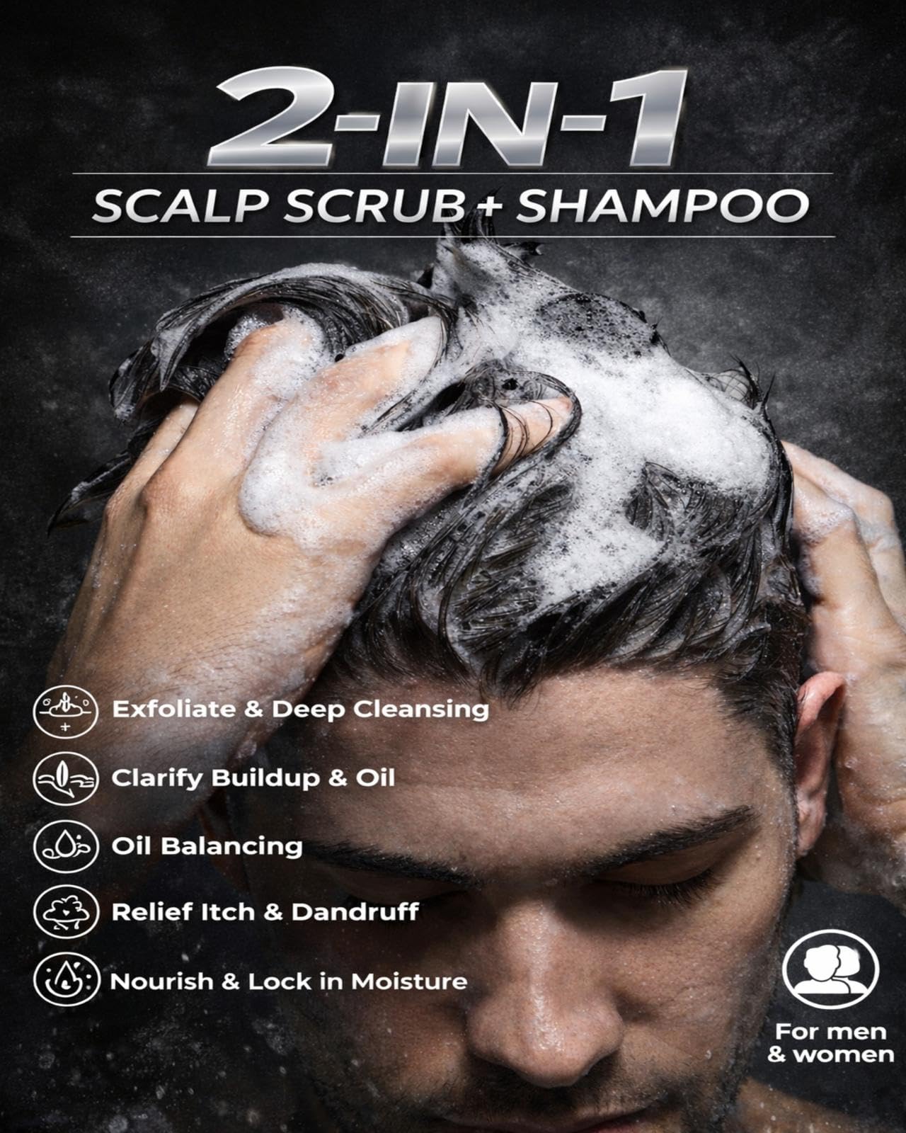 JVR Scalp Scrub Shampoo Charcoal 2-In-1 Scalp Exfoliator to Clarify Build Up, Dexofiy & Purify Cleanser for Shine & Hydration - Sea Salt, Tea Tree Oil, Vegan & Cruelty Free for Dry or Oily Scalp 8.8oz