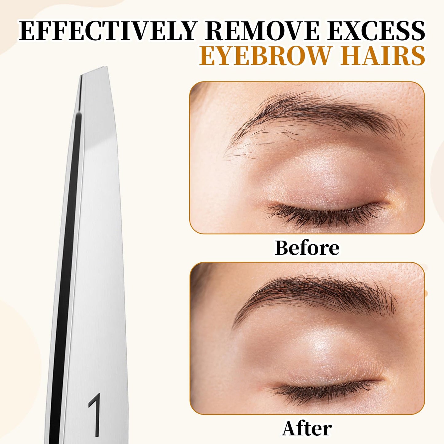 Tweezers for Women Facial Hair Stainless Steel Eye Tweezers for Eyebrows Eye Brow Tweezer Slanted Tweezer for Hair Removal Eyebrow Shaping Crafting, Women Men, Silver, with Case