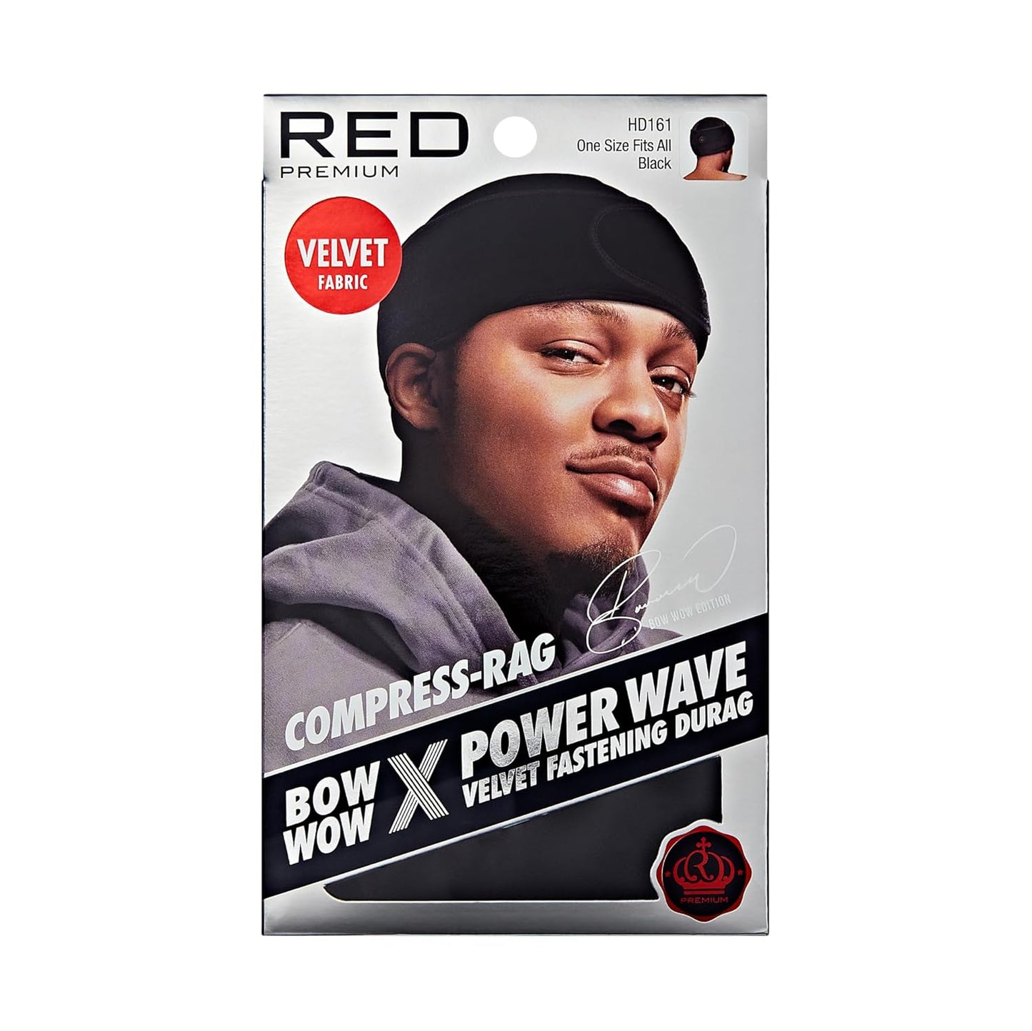 Premium Bow Wow X Power Wave Durag - 360 Wave Compression Cap for Men & Women | Adjustable Hook-and-Loop Strap, Jumbo Spandex - Black