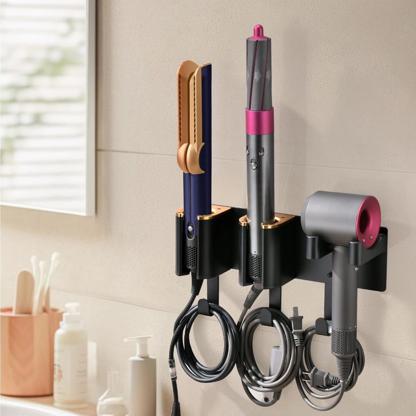 HAVICATO Wall Mount Hair Tool Organizer, Black with Gold Accents