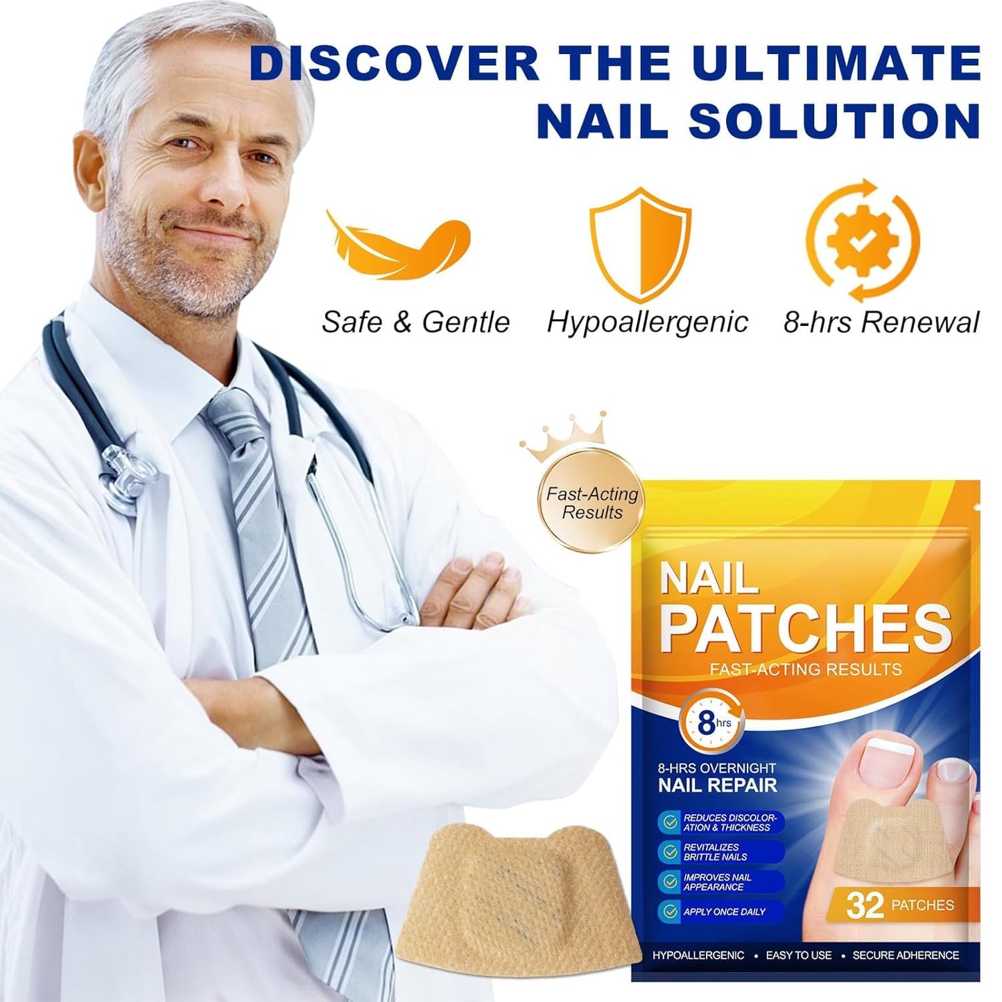 Toenail Care Patches - Overnight Treatment for Dry & Damaged Nails | 2 Pack, Easy Application