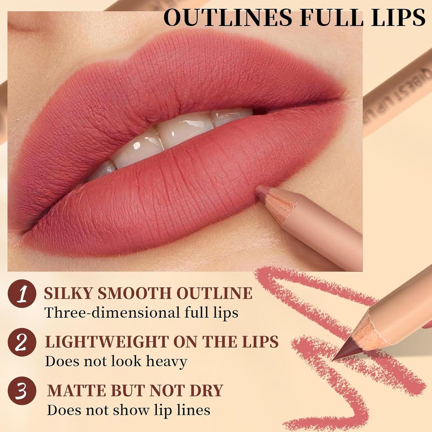 Matte Velvet Lip Liner Set - 12 Highly Pigmented Waterproof Pencils | Natural Nude & Brown Shades