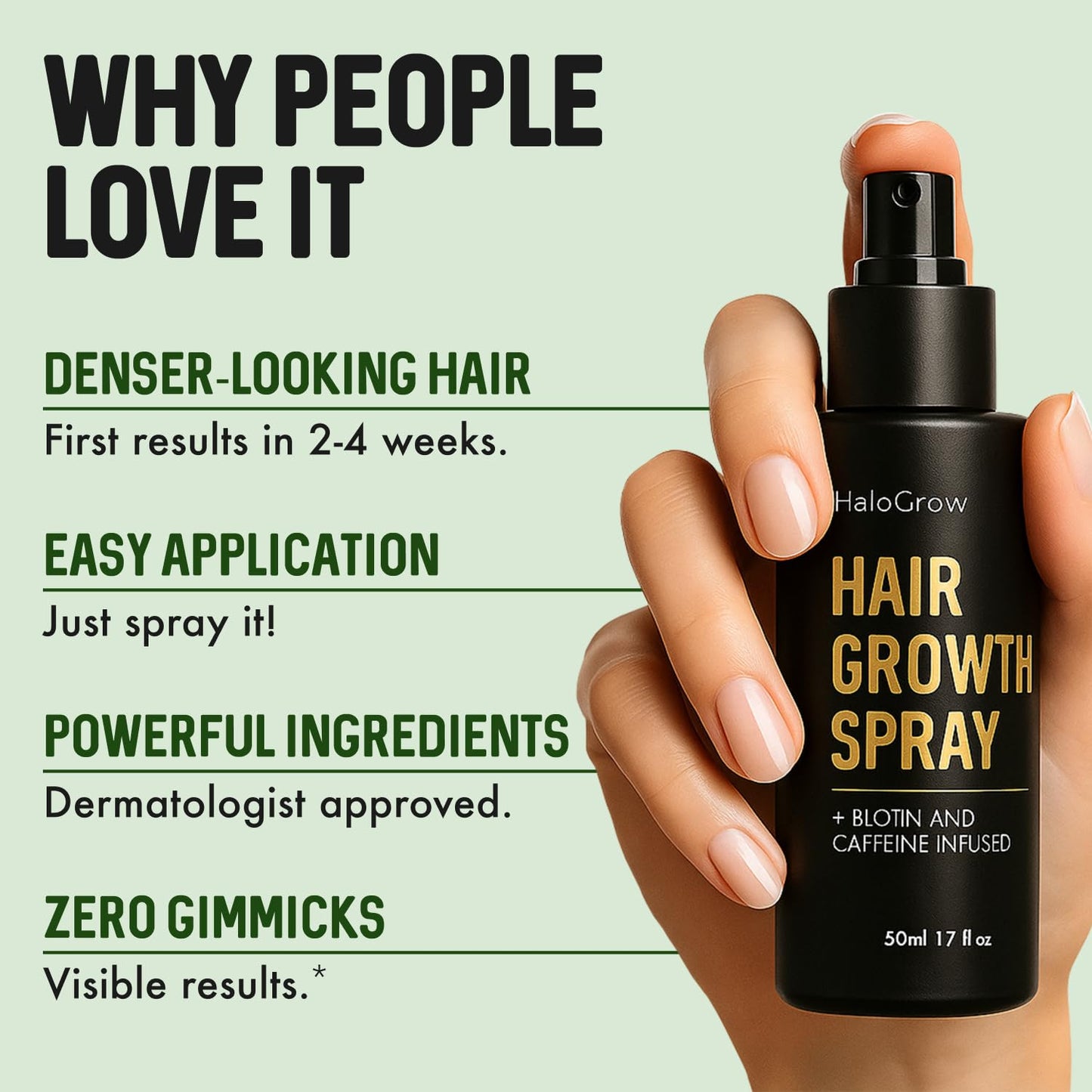 Halogrow Hair Growth Serum Spray for Women & Men Hair Loss – Biotin & Caffeine, Anti-Thinning Hair Regrowth Oil, Advanced Thickening Formula – 1.7 fl. oz./ 50 ml