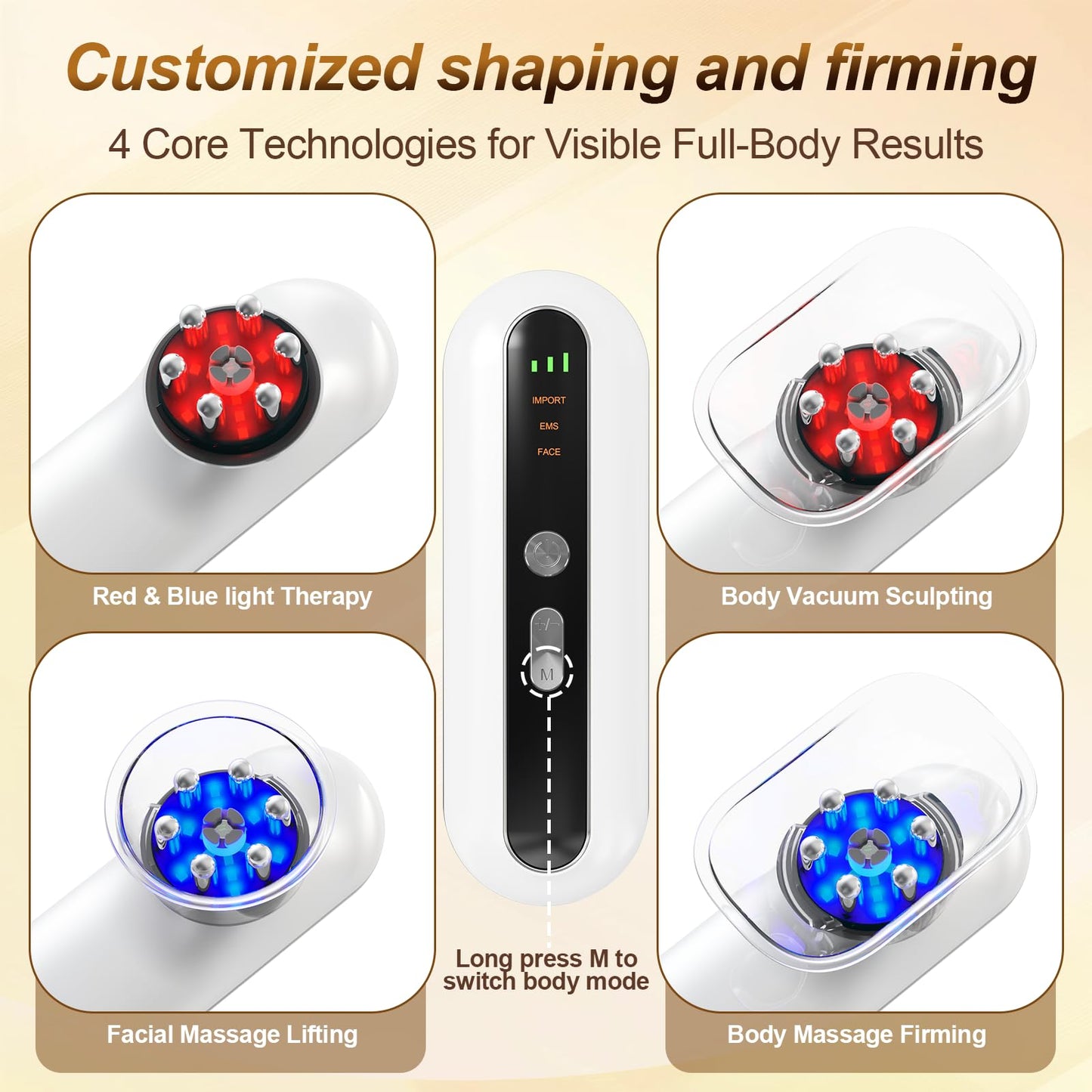 Hoakya 3-in-1 Body Suction Machine, Red Light Therapy Body Massager Electric Cupping Therapy, Suitable for Waist Abdomen, Arms, Hip and Legs