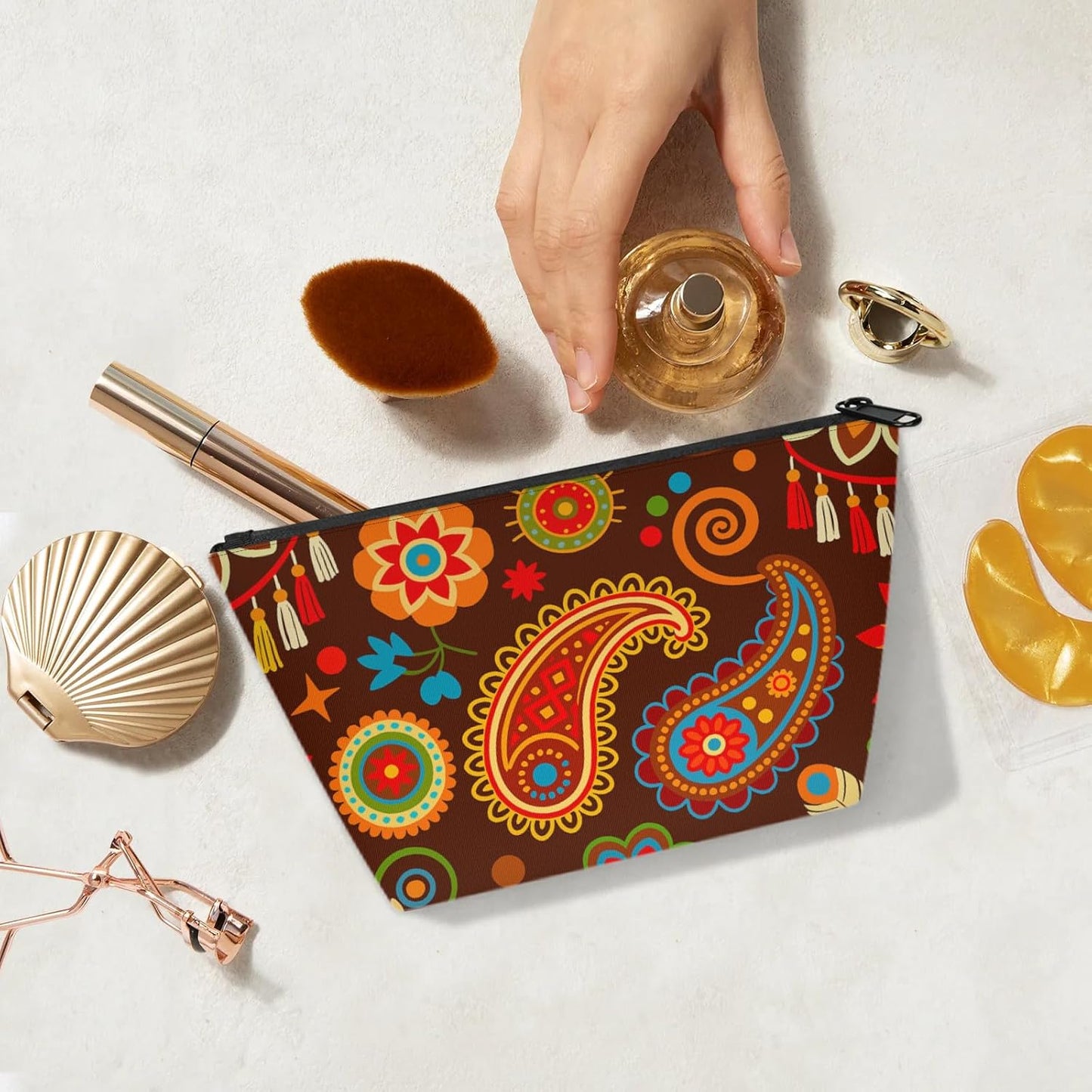 Afrohemian Makeup Bag - Portable Cosmetic Travel Pouch for Women | Fashionable Zipper Design, Small Size