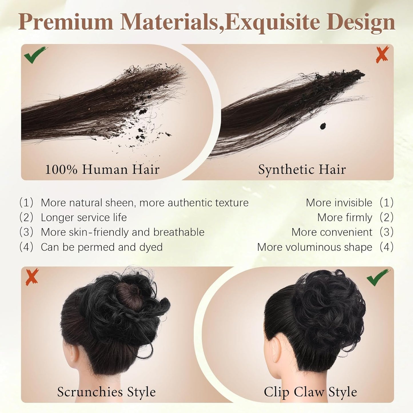 Human Hair Bun Clip | 100% Real Wavy Curly Chignon Hair Piece - Light Brown & Blonde Mix