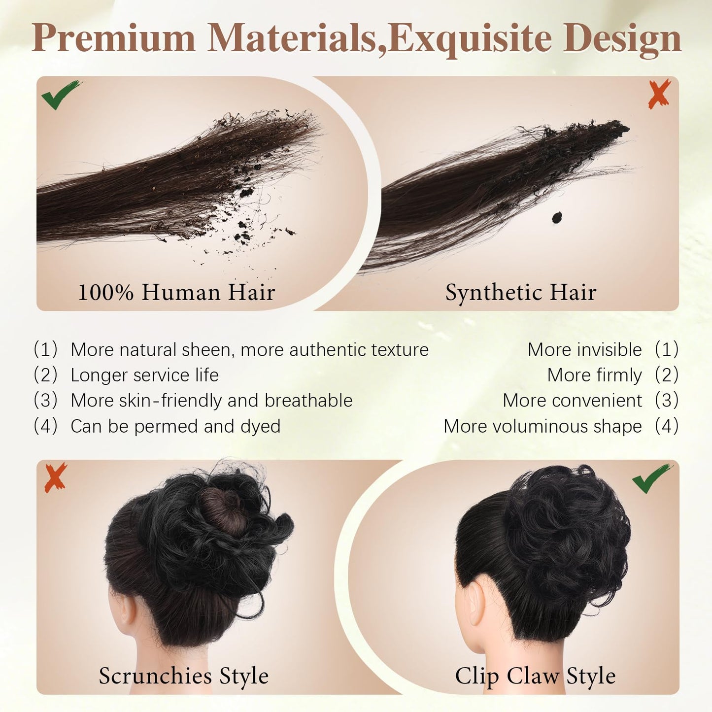 SOFEIYAN Human Hair Bun 100% Real Human Hair Claw Clip Messy Bun Hair Piece Natural Wavy Curly Chignon Hair Bun Extensions Tousled Updo Fake Bun Hair Piece for Women - Light Brown Mixed Light Blonde