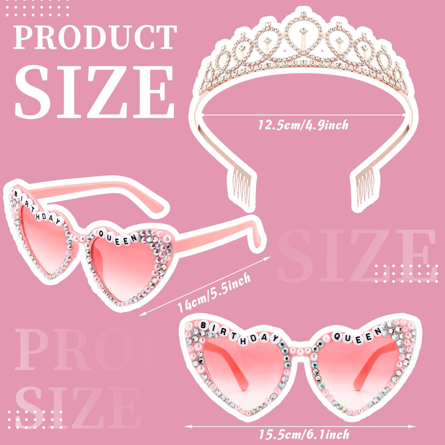 Loetere 3 Pcs Birthday Queen Sash and Crown with Glasses for Women Rhinestone Tiara and Glasses Queen Sash Accessories Set Birthday Party Favors for Party Birth Anniversary