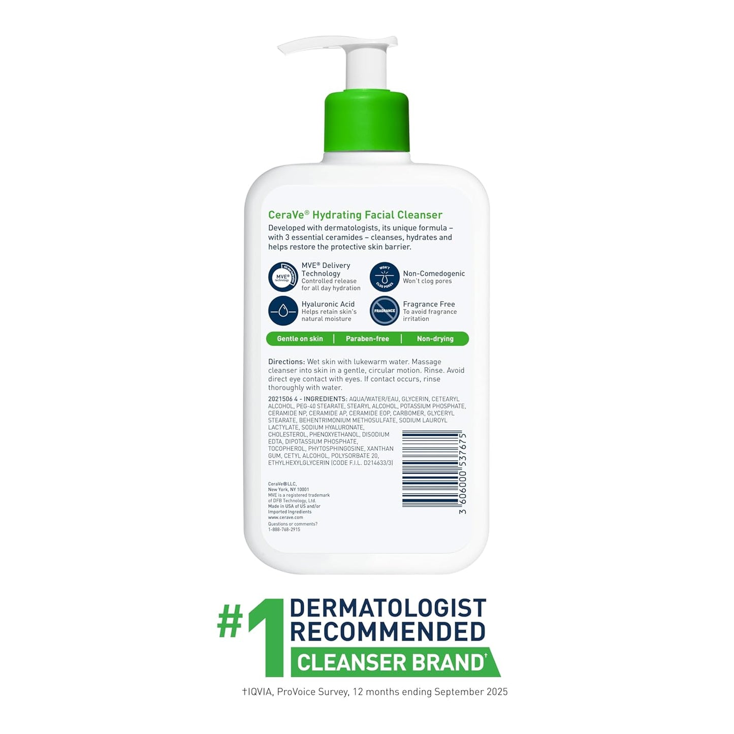 CeraVe Hydrating Facial Cleanser - Moisturizing Face Wash with Hyaluronic Acid & Ceramides | 16 Oz for Dry Skin
