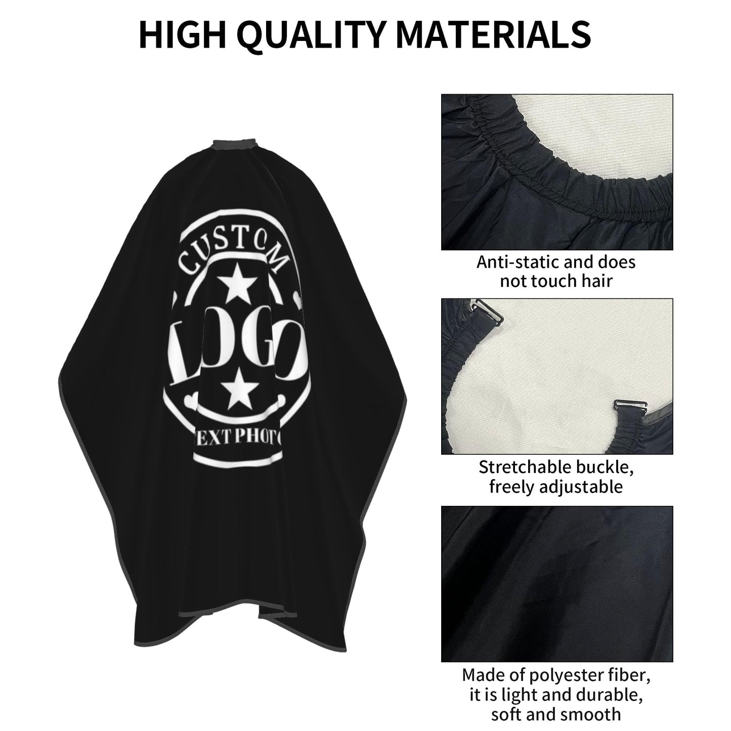 Custom Barber Cape Customized Haircut Capes Logo Text Photo Salon Hairdressing Apron for Home and Barbershop Black