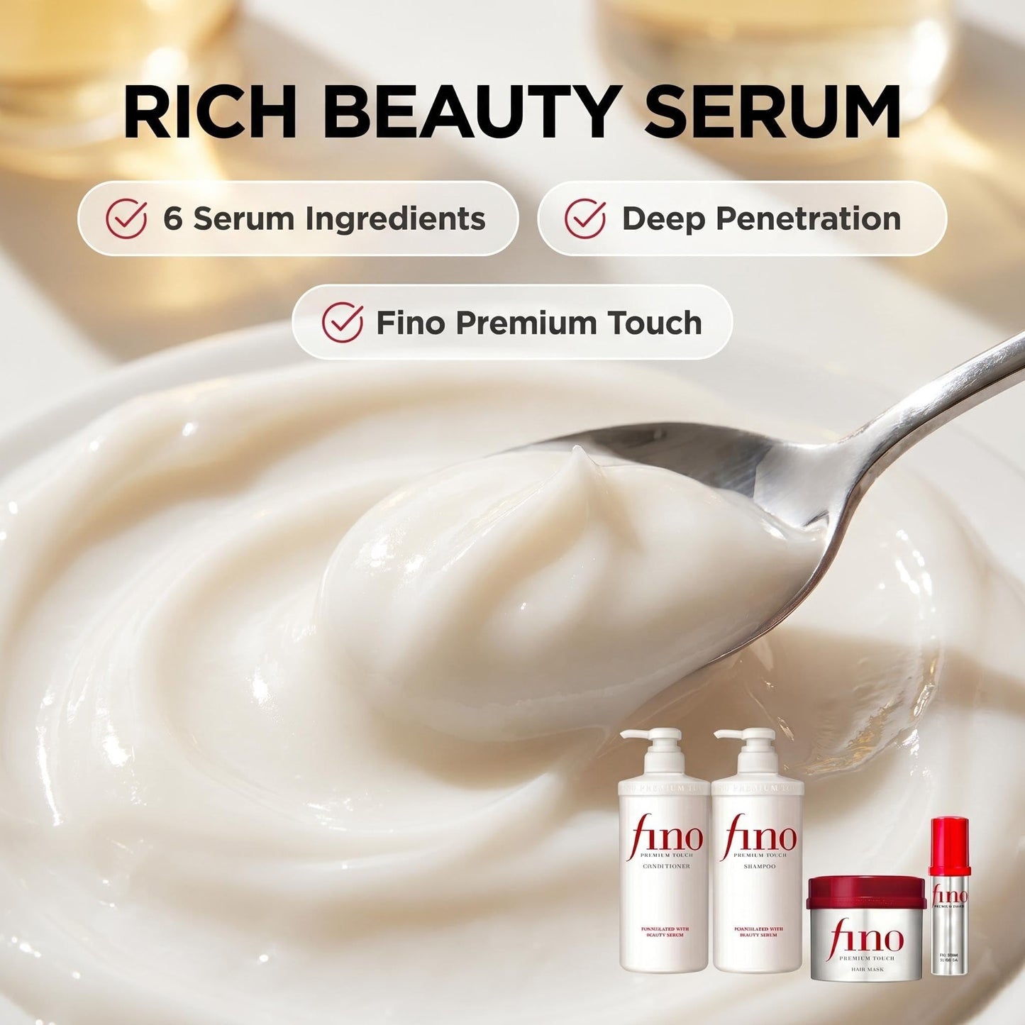 TJ SIGNATURE Fino Premium Touch Complete Hair Spa Set - Shampoo (550ml), Conditioner (550ml), Mask (230g) & Hair Oil (70ml) 5-Piece J-Beauty System for Damaged Hair - Bonus Branded Hair Tie Included