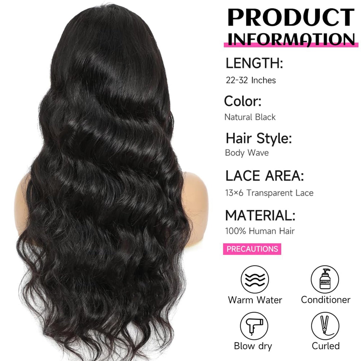 Qiikota 30 Inch Body Wave Human Hair Wig 13x6 Lace Front Wig 200% Density Natural Looking Long Wavy Transparent Lace Wigs For Women for Daily, Work, Party, Wedding, Cosplay