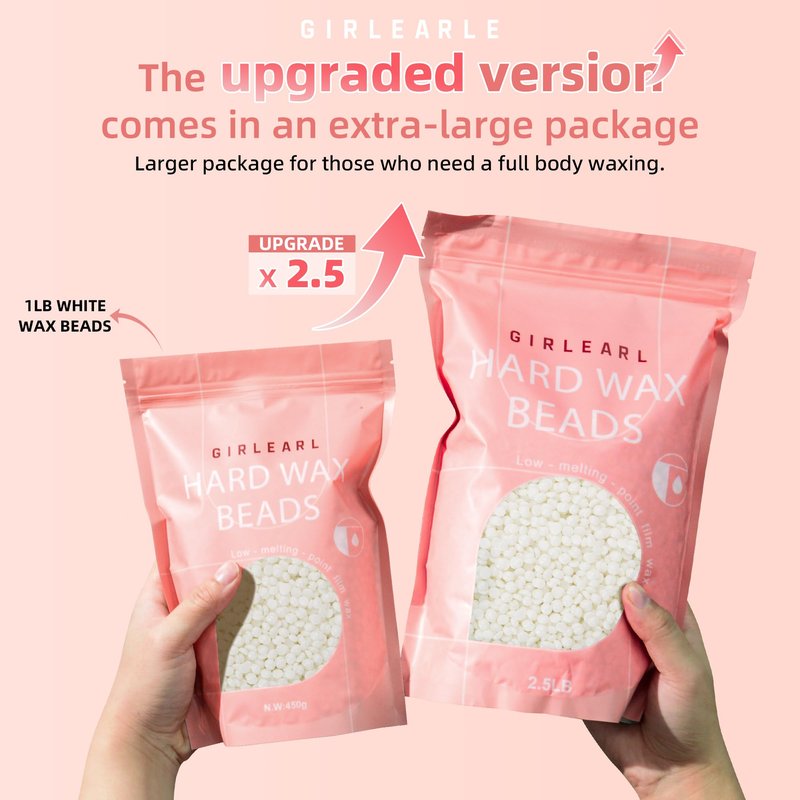 GIRLEARLE 2-Pack Hard Wax Beads, 2.5lb Unscented for Brazilian Bikini & Sensitive Skin, 2.5lb Rose for Face & Body, Legs, Eyebrow, Facial Coarse Hair
