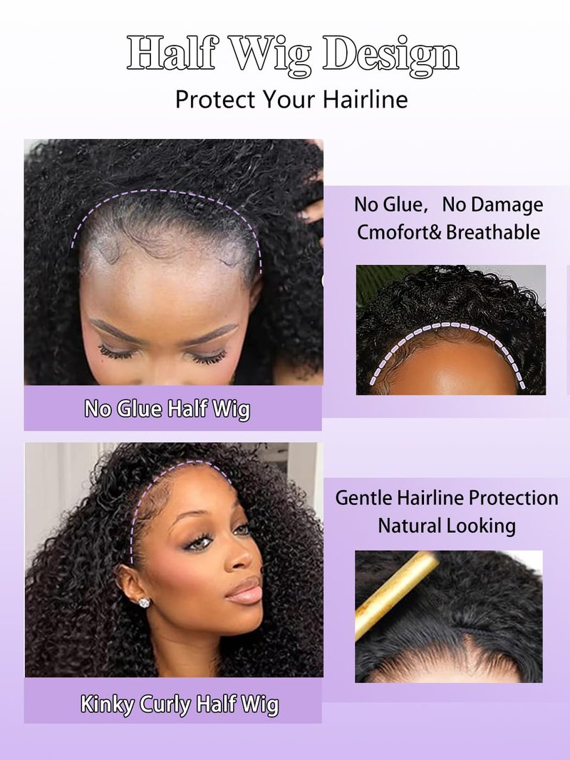 Kinky Curly Half Wig - 20 Inch Human Hair, 200% Density | Glueless 3-in-1 Design for Protective Styling