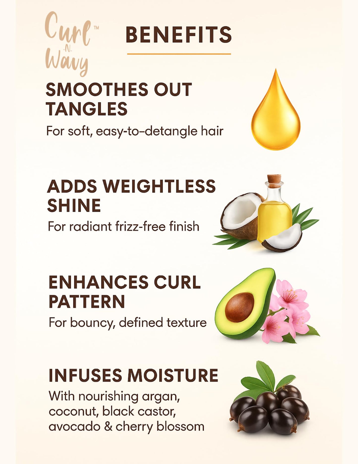 On Natural Curl-N-Wavy 4-in-1 Hair Enhancer For All Hair Texture [Jamaican Black Castor] 10 OZ
