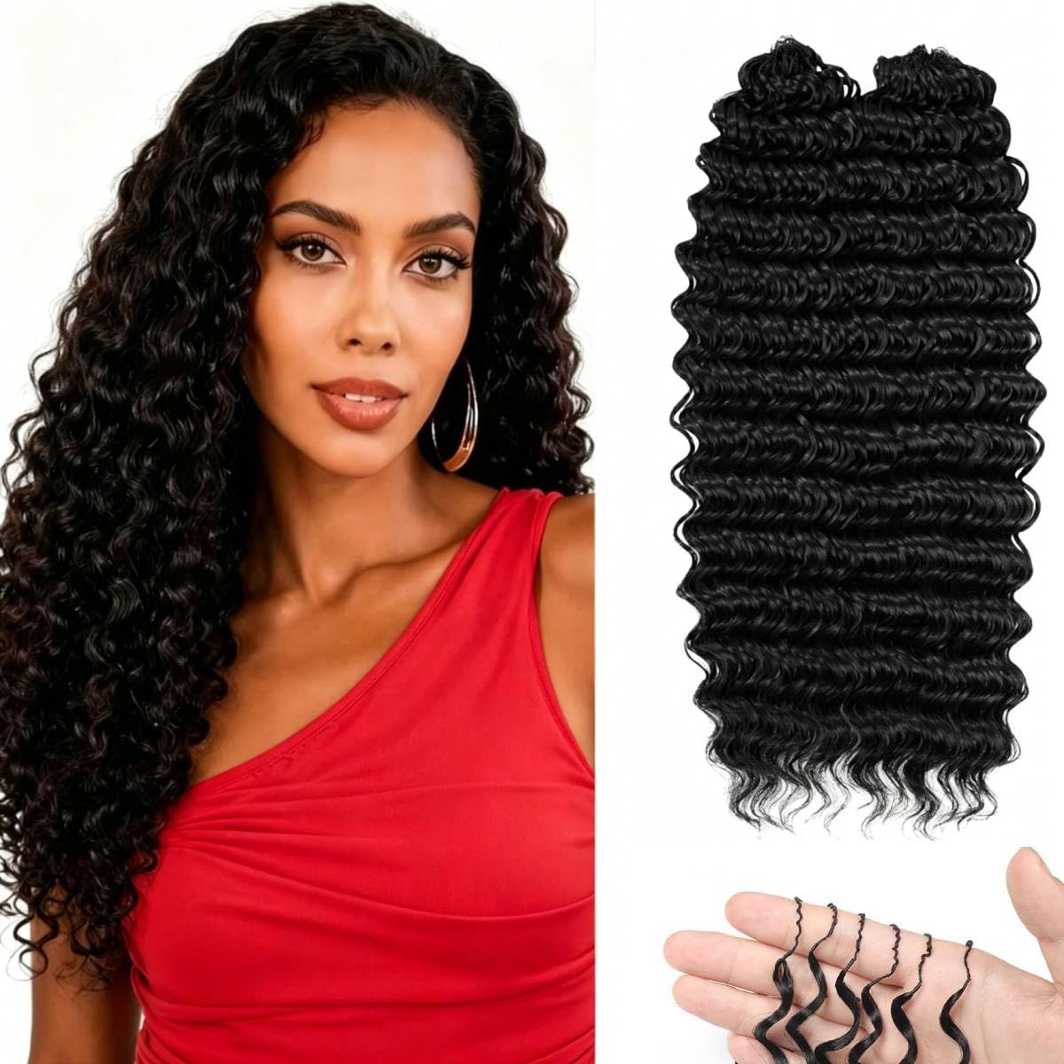 Miracle Knots Hair Feather Crochet Hair For Women, Deep Wave Crochet Hair Pre Looped 100 Strands 180g Synthetic Pre Separated Invisible Deep Curly Crochet Hair (1b#, 18inch 100strands)