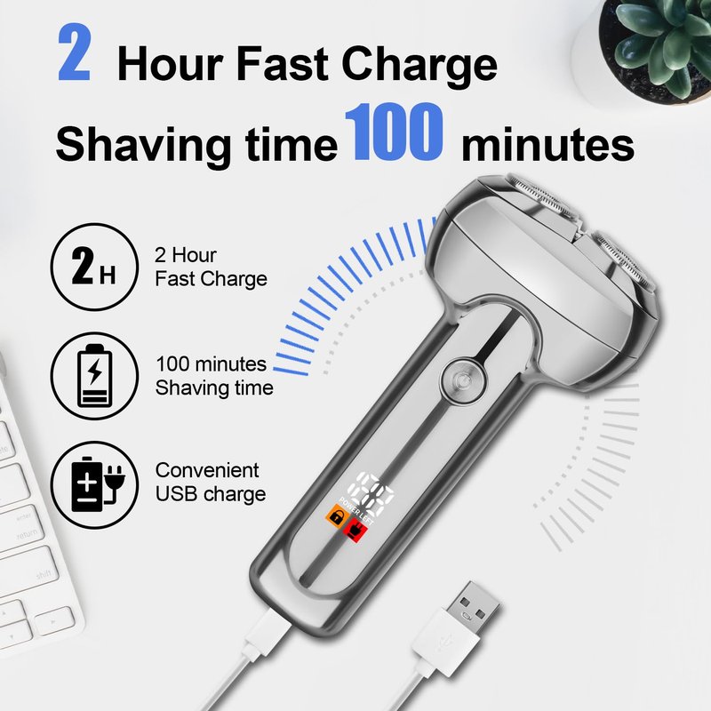 HIENA PRO Professional Magnetic Shaver for Men, Cordless Rechargeable Beard Trimmer, Electric Razor with USB, Dual Head Razor with LED Display
