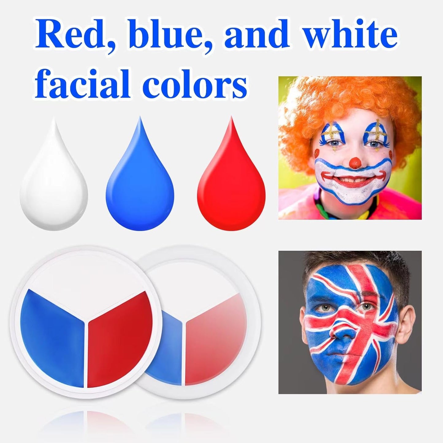 Red White Blue Face Body Paint - American Flag Makeup for Halloween & 4th of July | 12g SFX Clown & Joker Style