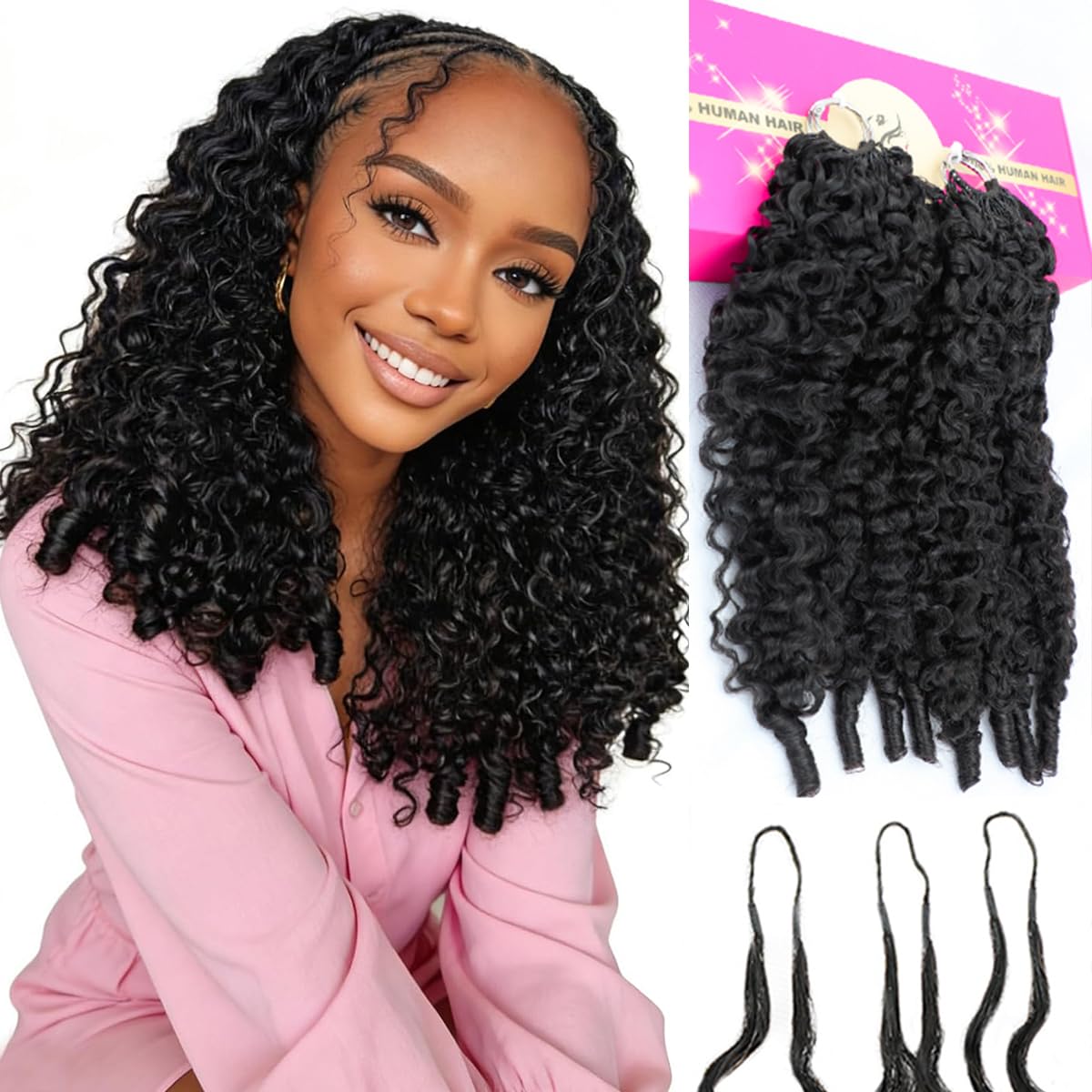 Human Crochet Hair for Black Women - 20 Inch Burmese Curly Pre-Looped | Natural Black, Reusable Bundles