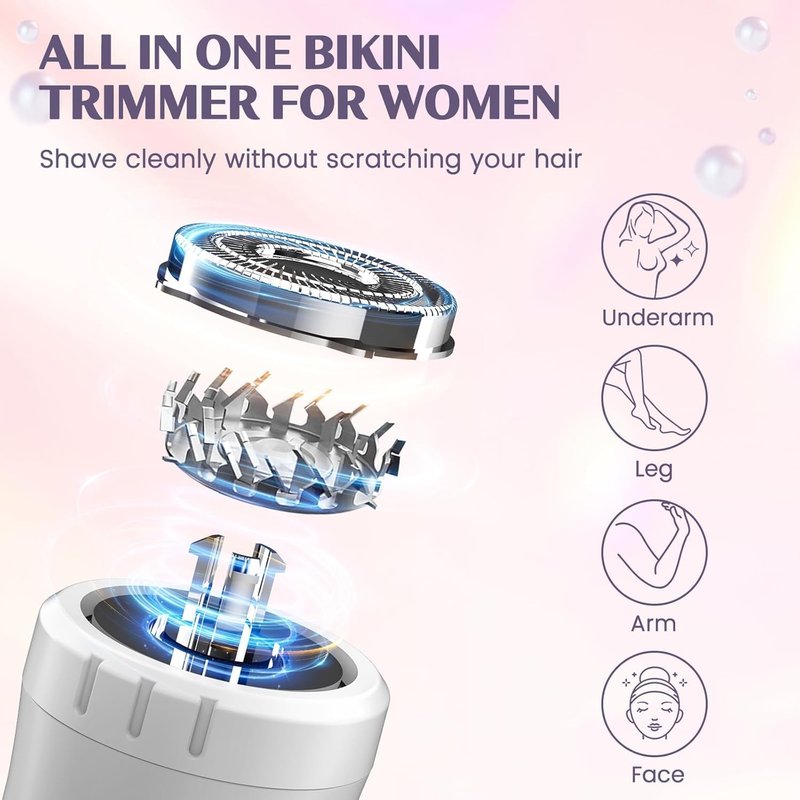 Electric Razor - Shaver for Women, Uythumidid Painless Body Hair Trimmer and Facial Hair Removal Kit, USB Rechargeable Ladies Bikini Trimmer for Face Arm Leg Bikini Underarm, Portable (White)