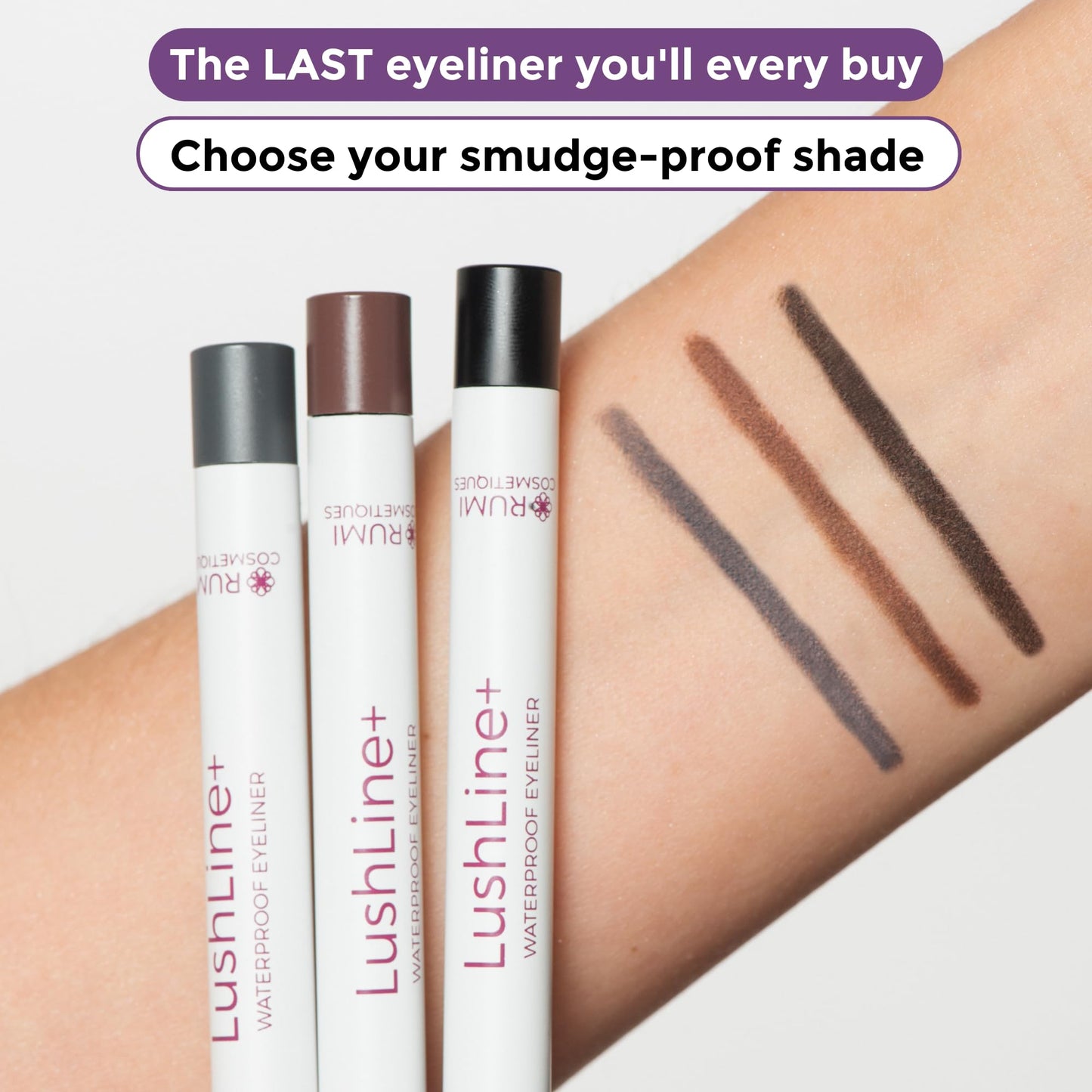 Rumi Cosmetiques LushLine+ Waterproof Eyeliner Pencil For Mature Women - Smudge Proof, Long-Lasting, Non Toxic, Soft Glide - Safe For Sensitive Eyes (Natural Black)