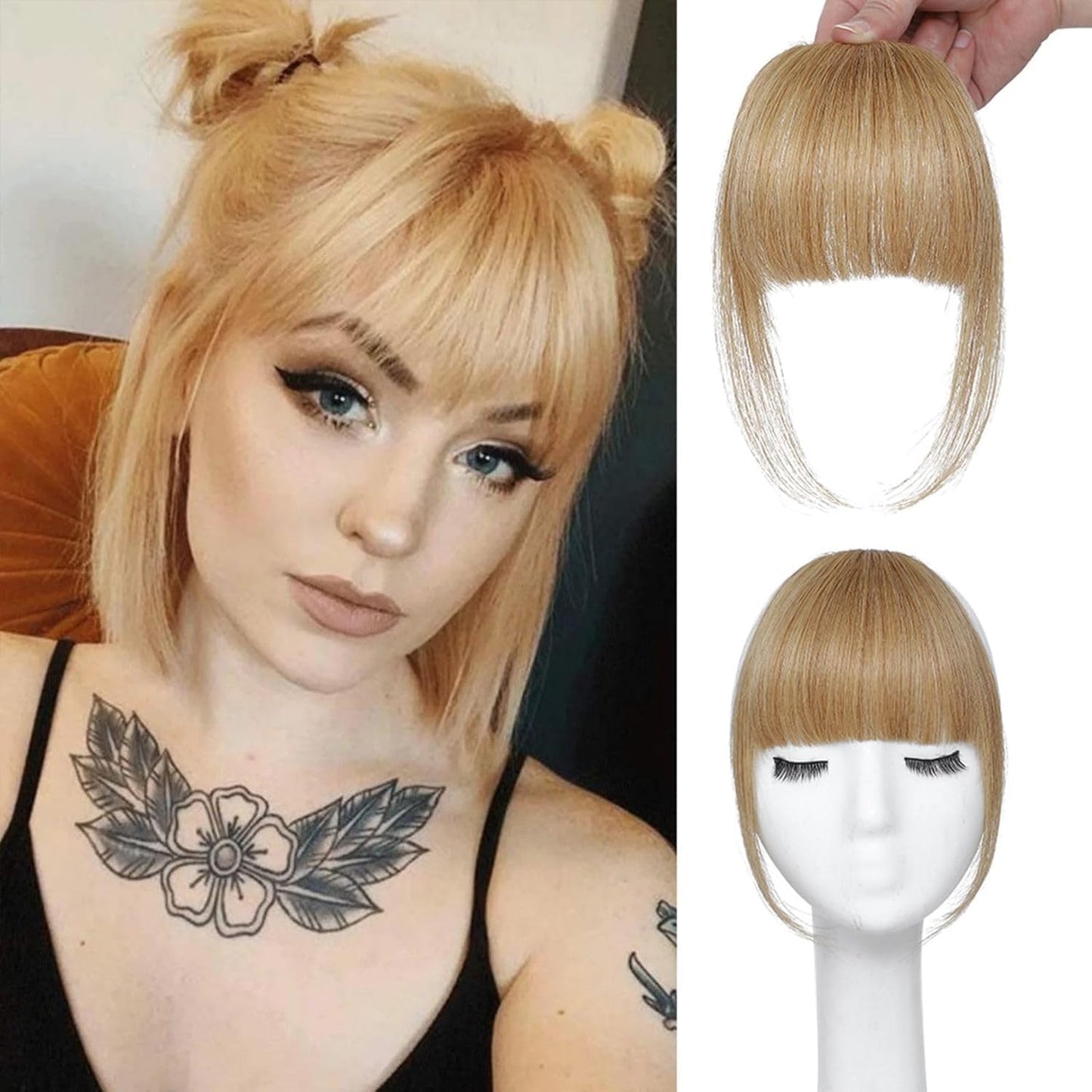 Clip In Bangs - 100% Real Human Hair Extensions | Natural Black Wispy Fringe for Women