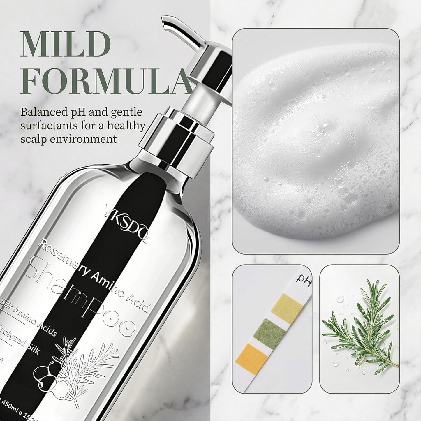 Rosemary Shampoo - Unisex Sulfate-Free Formula with Hydrolyzed Collagen & Amino Acids | Nourishing Hair Care for Fuller-Looking Hair