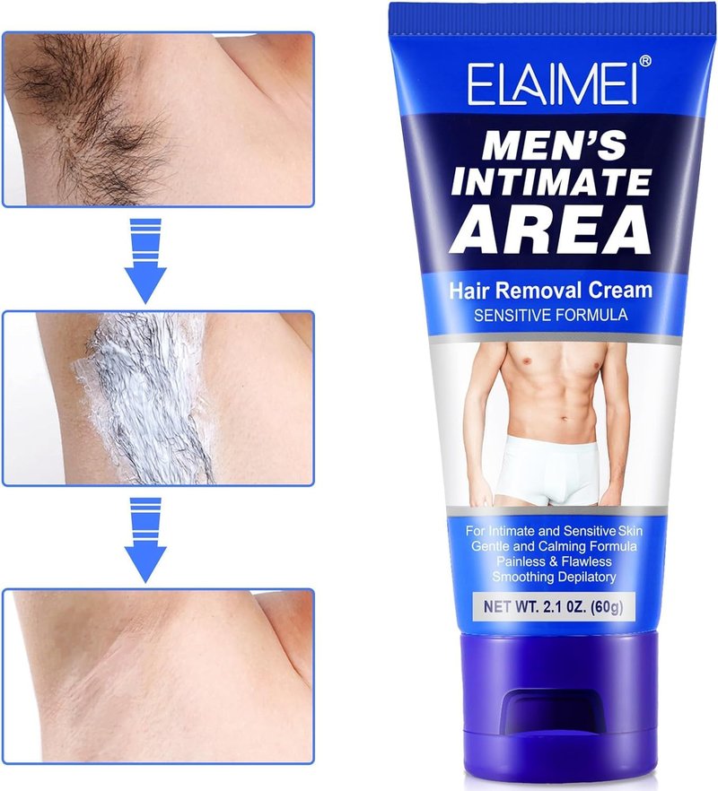 Maani Men's Painless Body Hair Removal Cream for Sensitive Areas, Effectively Removes Coarse Hair from Underarms, Legs, Chests, Private Parts (HIM)