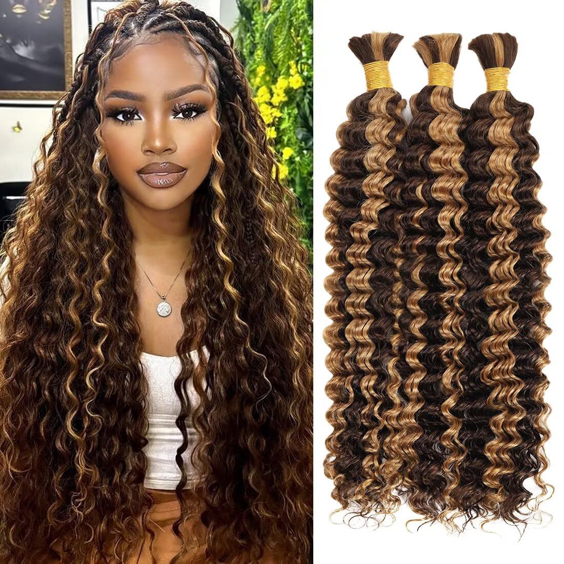 Unprocessed Human Hair for Braiding - #27 Honey Blonde Curly Bulk Extensions | 28 Inch, 100g, 12A Grade
