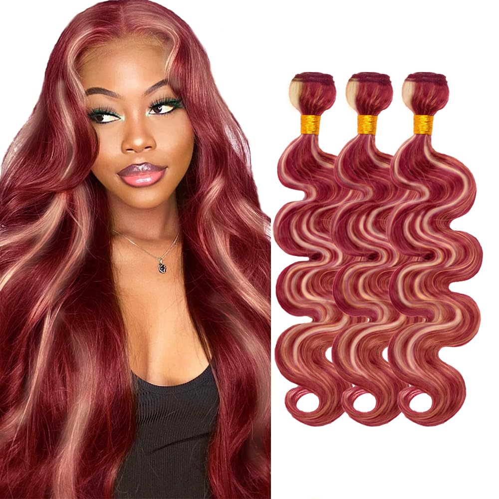 30 32 34 Inch Blonde Body Wave Bundles 99J Bundles Human Hair 8A Brazilian Virgin Remy 3 Bundles Double Weft Soft Real Ombre Hair Extensions 300g