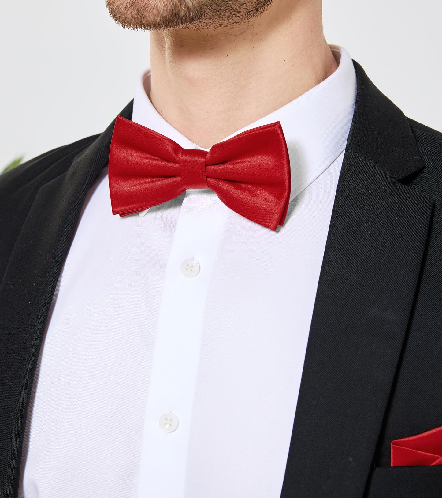 PenSee Mens Formal Solid Pre-tied Bow Tie & Pocket Square & Cummerbund Set Tuxedo Bow Ties for Men Red Medium