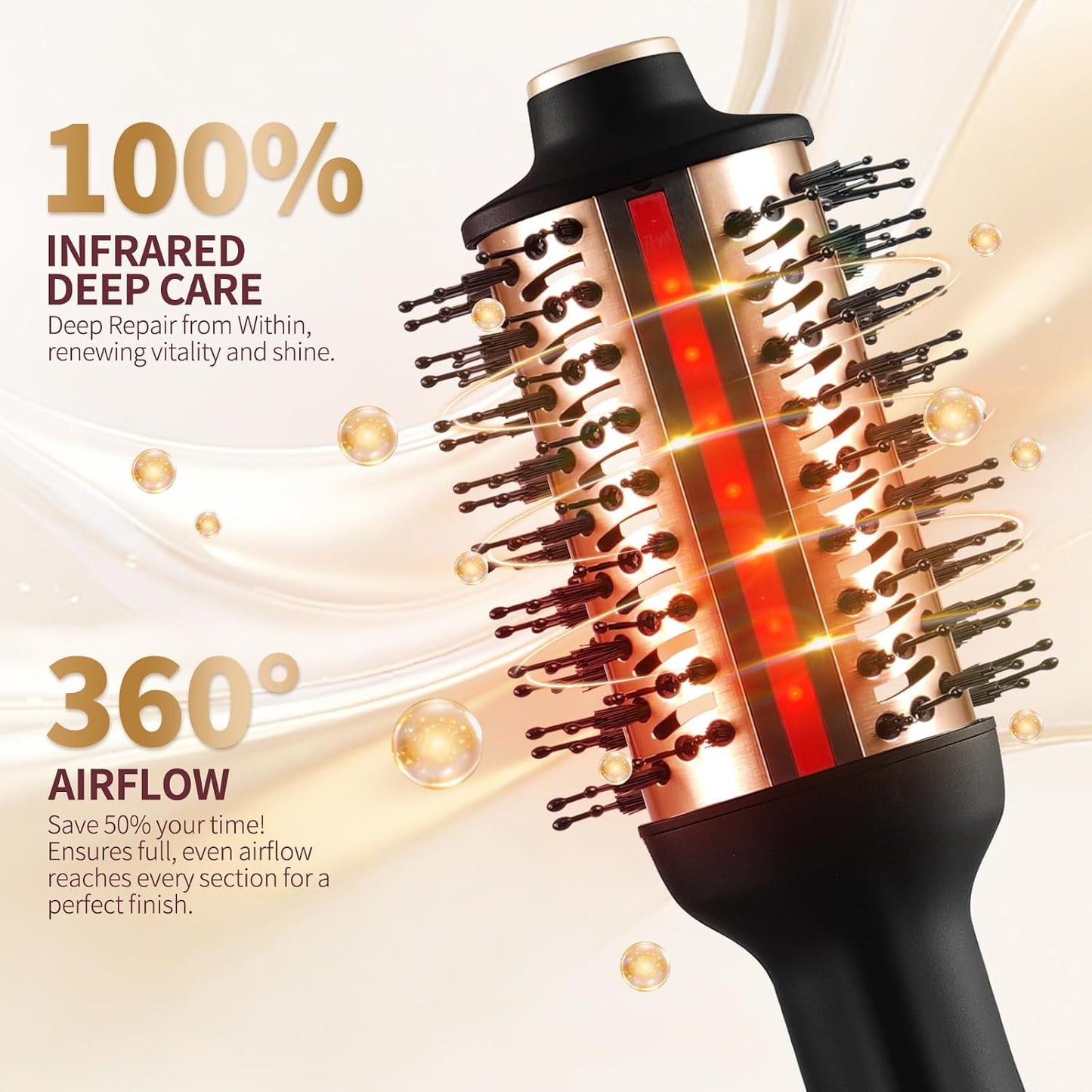 HIPPIH Infrared Blow Dryer Brush - 4-in-1 Anti-Frizz Styling Tool for Smooth Volume | Oval Barrel Design