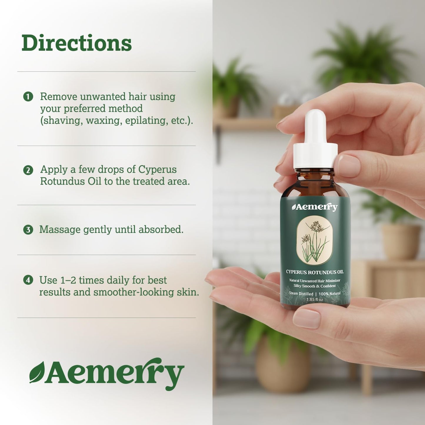 Cyperus Rotundus Oil - 2-in-1 Hair Removal Oil for Smooth Skin | Soothes & Hydrates After Shaving, Waxing, Epilating - 1.85 oz