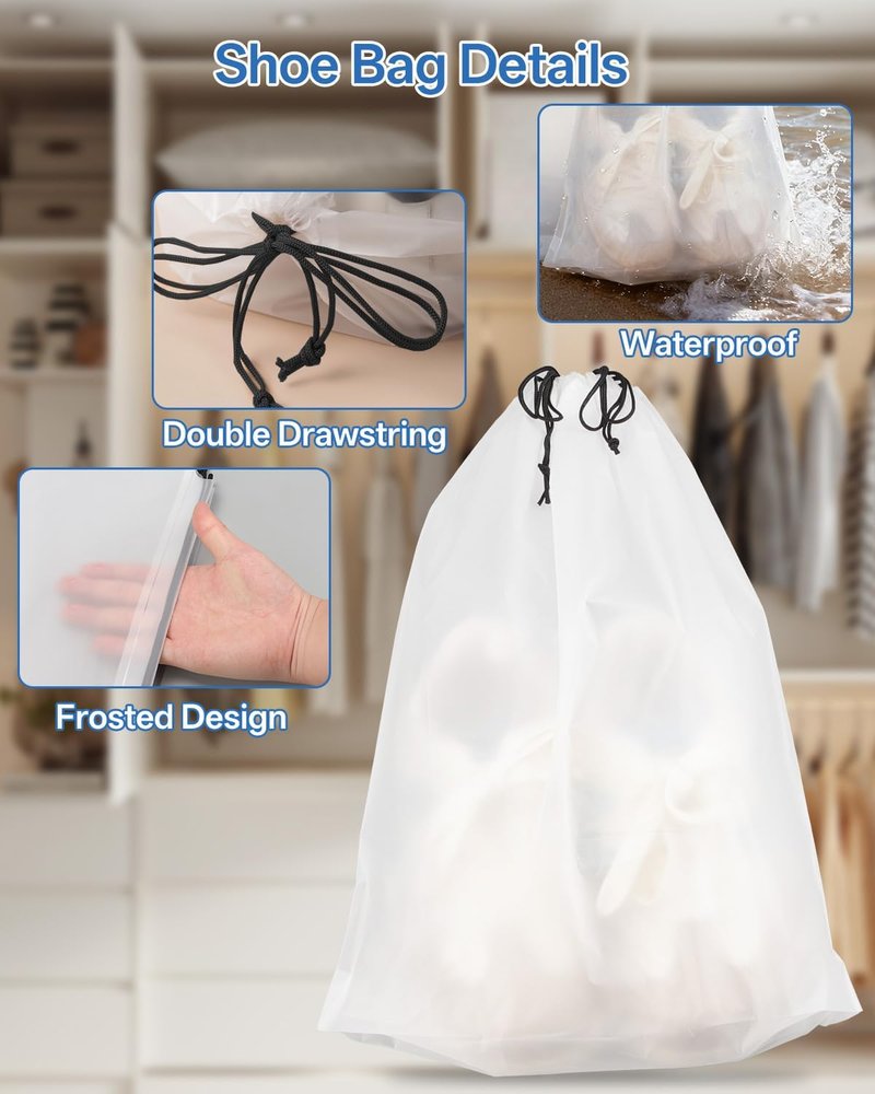 6 Pack Shoe Bags for Travel - Transparent Waterproof Portable Storage | 15.7" x 11.8" - Essential Packing Solution for Men & Women
