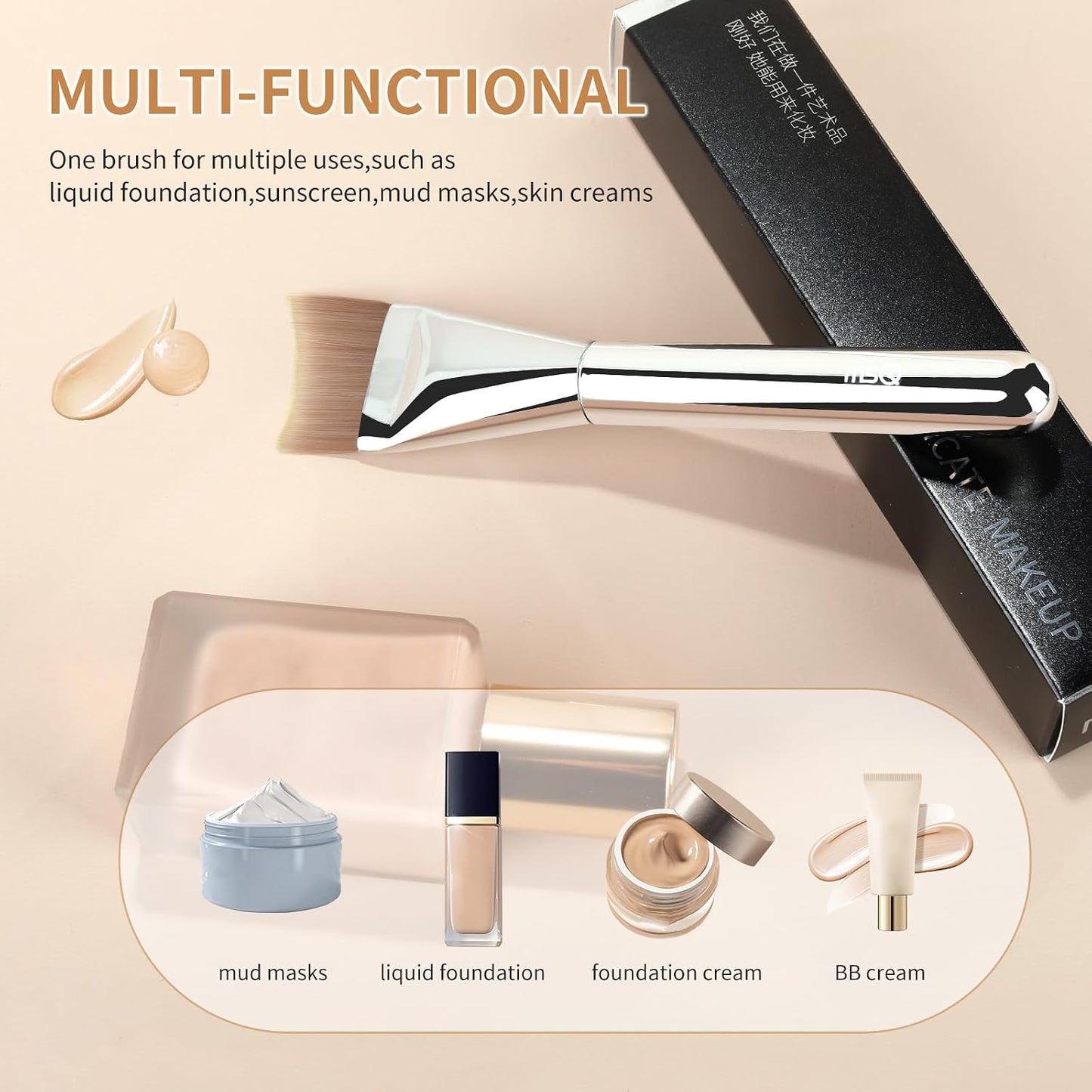 MSQ Foundation Brush - Angled Makeup Brush for Liquid Foundation & Cream Blending | Ultra Thin Design