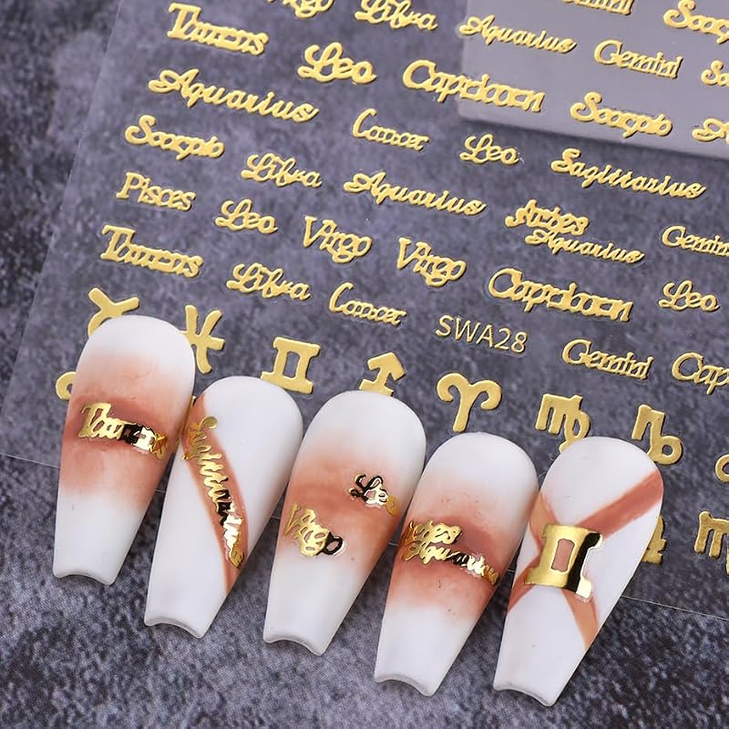 6 Sheets Zodiac Nail Art Stickers - Self-Adhesive Letter Decals