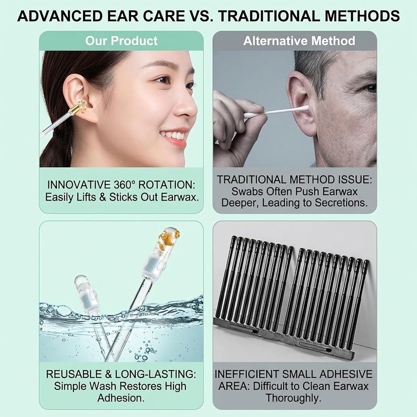 Sticky Ear Cleaning Sticks - 48 Pcs Adhesive Ear Wax Removal Kit | Gentle Tool for All Ages