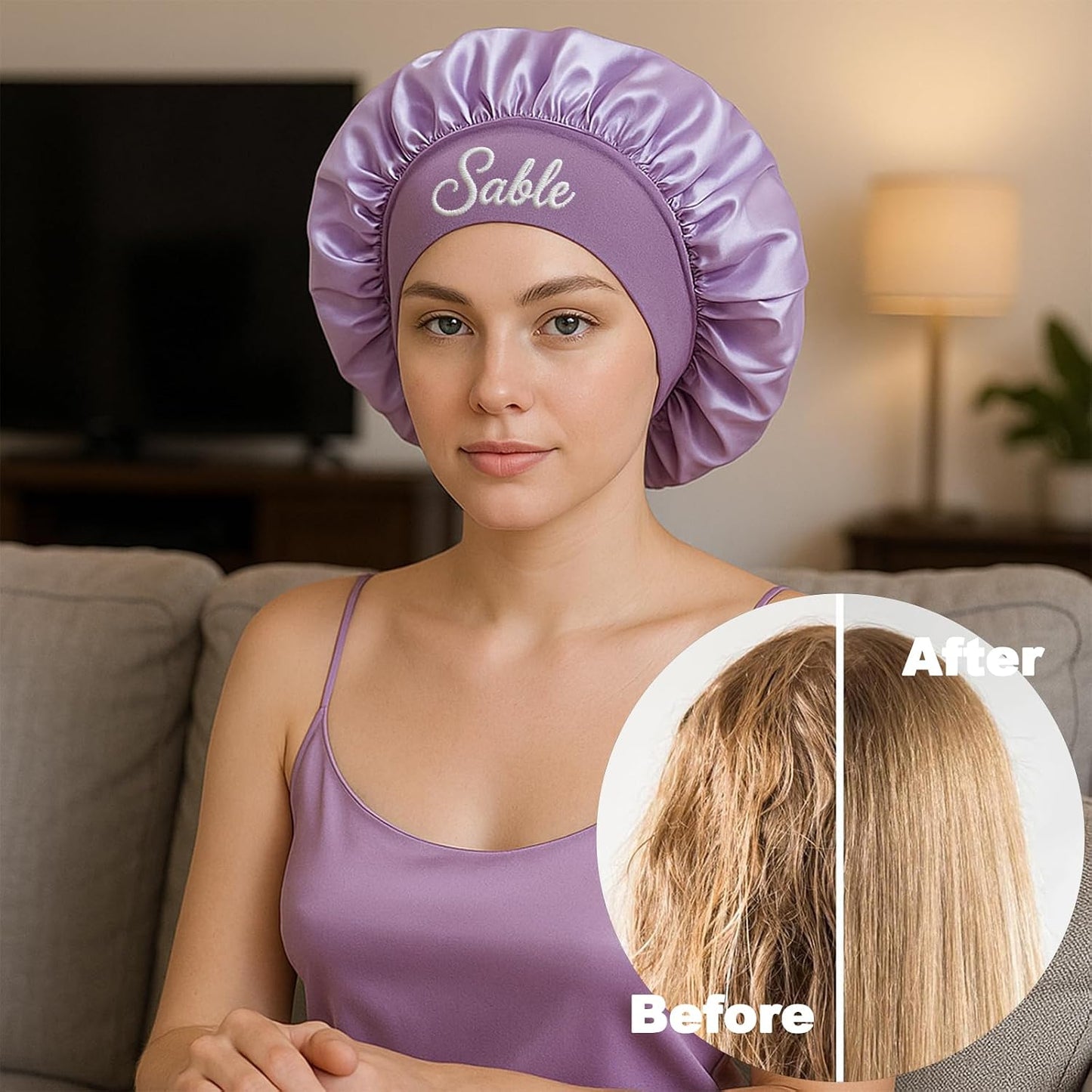 Personalized Silk Hair Bonnet - Custom Embroidered Name | Satin Sleep Cap for Curly Hair