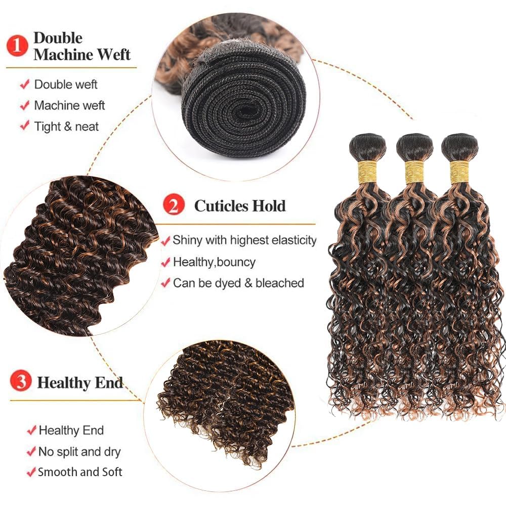 P1B30 Kinky Curly Bundles Ombre Human Hair Bundle 28 30 32 Inch Brazilian Virgin Hair 3 Bundles 2 Tone Color #1B Mixed With Color #30 Bundle Hair Extensions