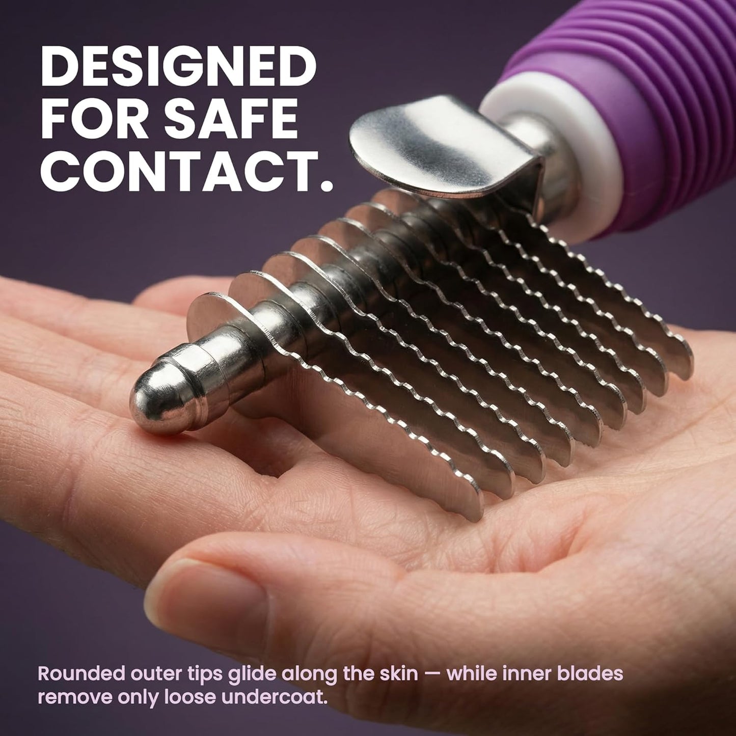 Poodle Dematting Fur Rake Comb - 2.5" Steel Blades for Dogs & Cats | Detangle Matted Undercoat Hair