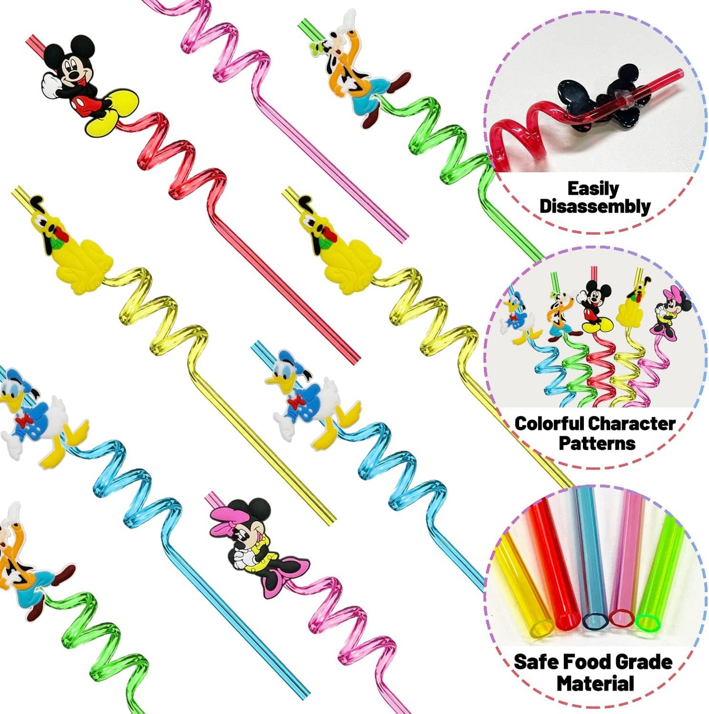 Mouse Straws - 25pcs Reusable Party Supplies with 2 Cleaning Brushes | Fun Birthday Favors for Kids