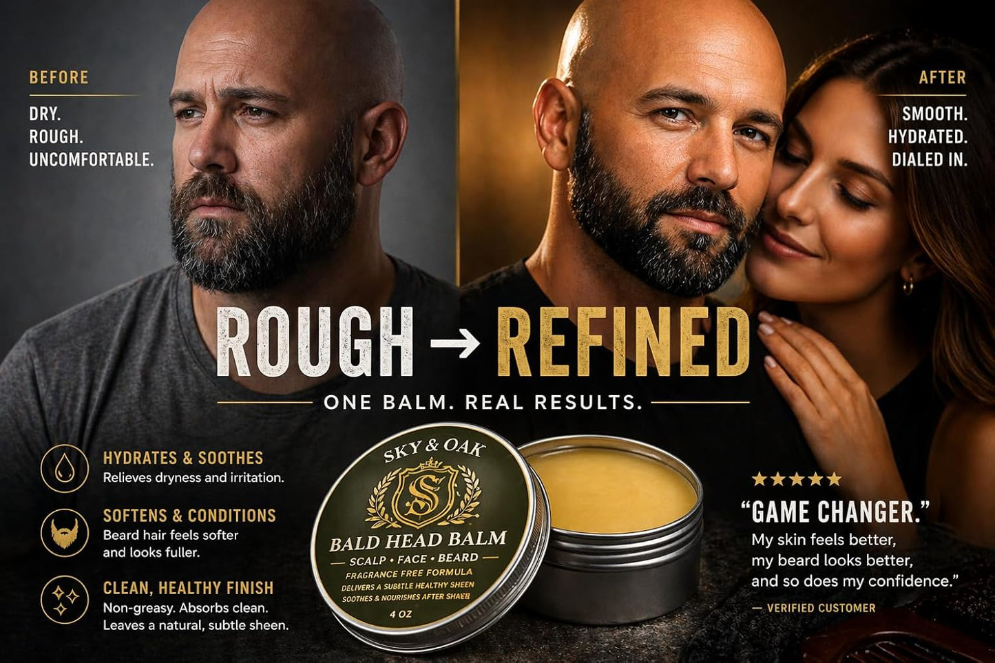 Bald Head Balm for Men - Fragrance-Free Scalp Moisturizer & After Shave Care | 4 oz