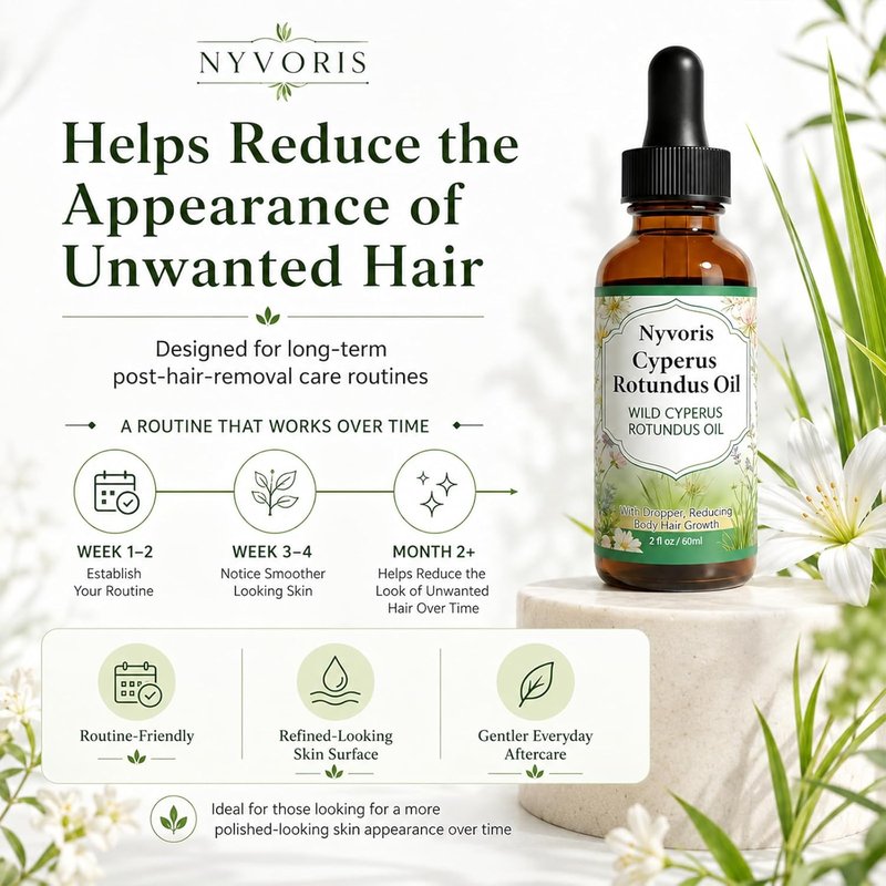 Cyperus Rotundus Oil for Hair Removal - Cold-Pressed Natural Plant Oil, 2 Fl Oz | Reduce Unwanted Hair