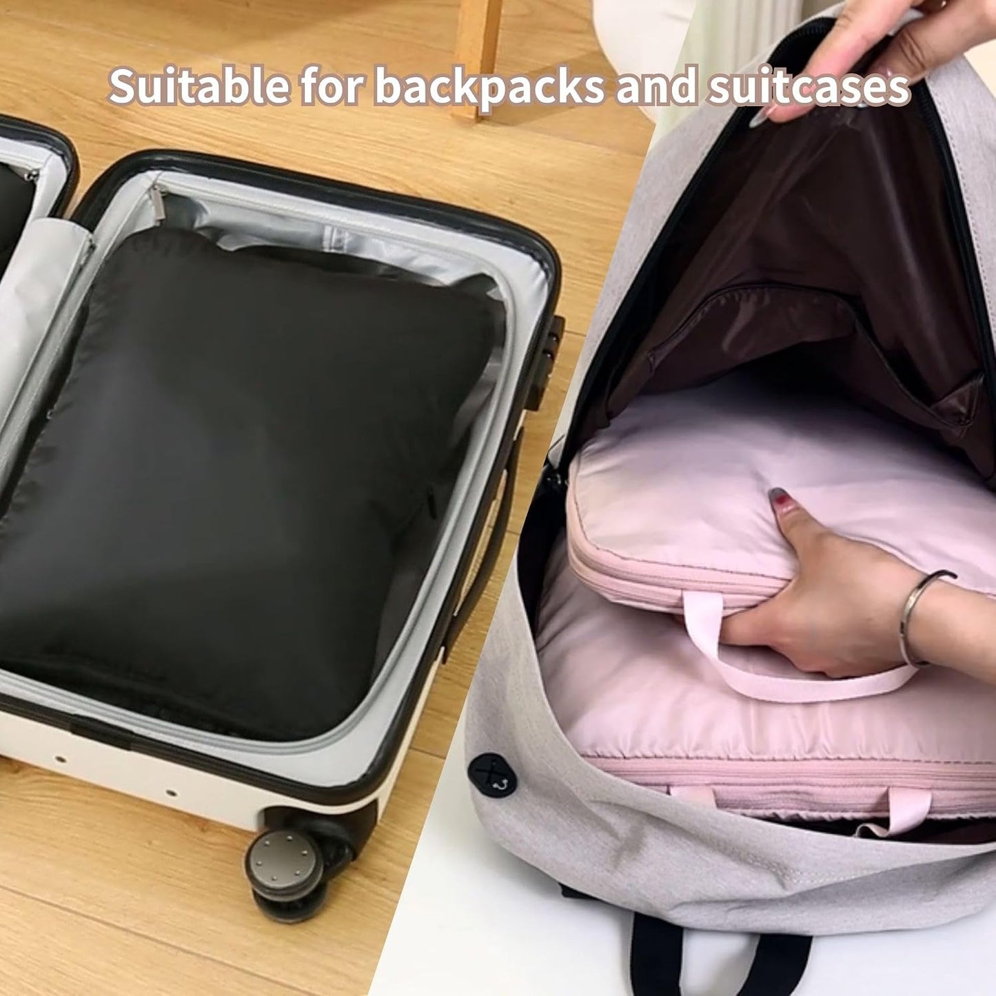 Compression Packing Cubes - Travel Luggage Organizer Bags Set | 2-Pack Large, Pink