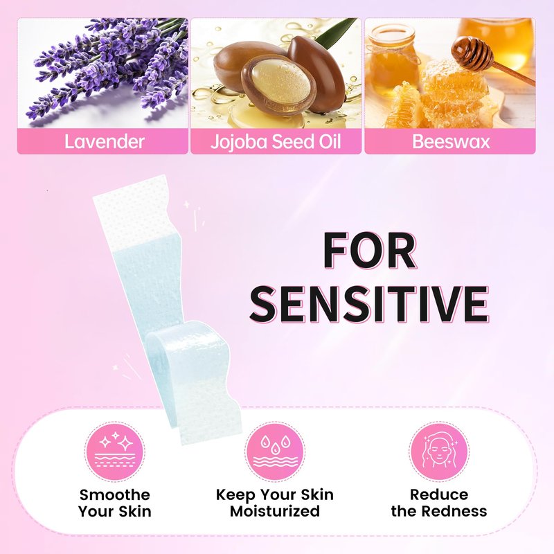 Beauty7 Sensitive Lip Wax Strips, Facial Wax Strips, Face Hair Removal, 20 pcs with Pearl Powder Essential Oil Waxing Strip, for Sensitive Skin Types Women